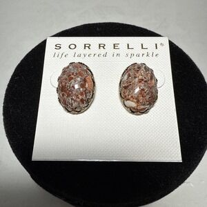 Sorrelli Leopard skin Jasper Cabochon Stud Pierced Earrings new Handcrafted